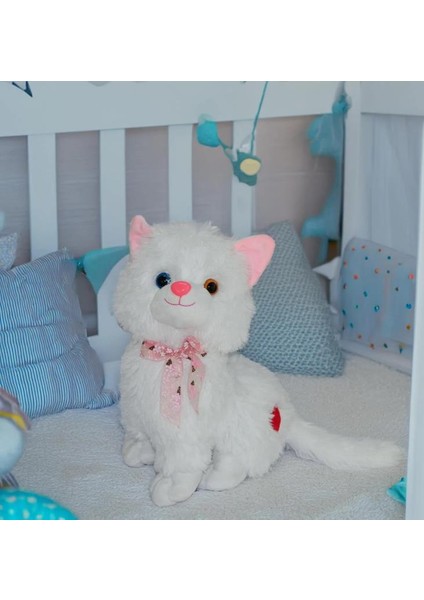 Peluş Sesli Beyaz Miyavlayan Van Kedisi 33 cm Kedi