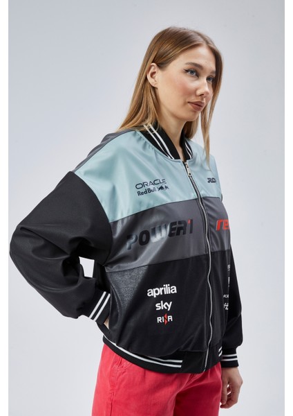 Kadın Oversize Baskılı Motorcu Yarışçı Montu Kolej Ceketi fırsatları