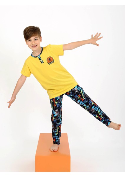 Erkek Çocuk Kısa Kollu Düğme Detaylı %100 Pamuklu Pijama Takımı Skate fiyatları
