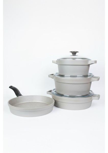 Masterchef Döküm 7 Parça Set Çizgili Tencere