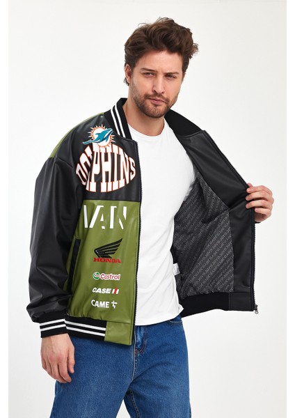 Erkek Oversize Baskılı Deri Motorcu Montu Fermuarlı Yarışçı Ceket Astarlı Bomber Kolej Mont fiyatları