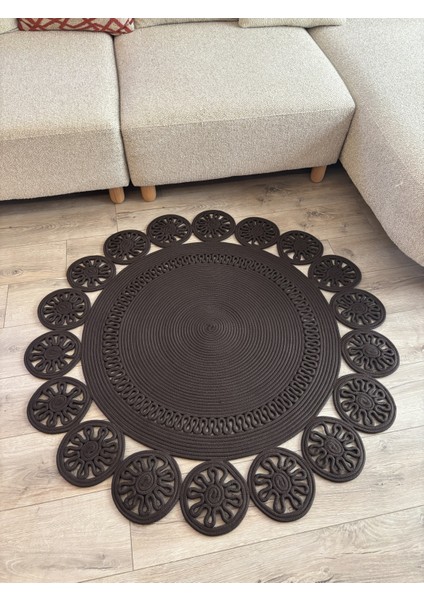 Manolya El Yapımı Halat Kilim – Yuvarlak Formlu Dekoratif Tasarım, El Işçiliği Kilim