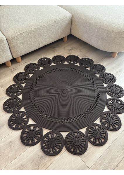 Manolya El Yapımı Halat Kilim – Yuvarlak Formlu Dekoratif Tasarım, El Işçiliği Kilim indirimleri