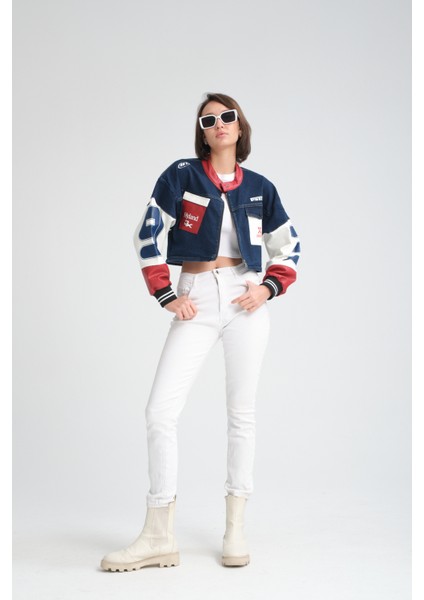 Kadın Oversize Baskılı Kolları Deri Beden Kot Ceket Motorcu Yarışçı Mont Ceket modelleri