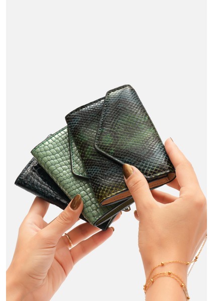 Python Verde Croco %100 Hakiki Deri Kadın Cüzdan
