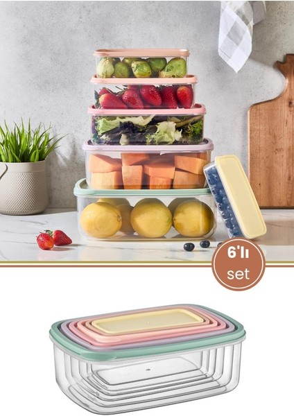 6’lı Iç Içe Geçen Kapaklı Saklama Kabı Seti, Buzdolabı Piknik Ofis Pratik Saklama Kutusu 6’lı Set