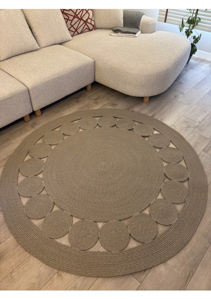 Cookie Yuvarlak Jüt Hasırlı El Örgüsü Kilim Halı