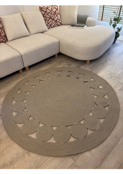 Cookie Yuvarlak Jüt Hasırlı El Örgüsü Kilim Halı fiyatları