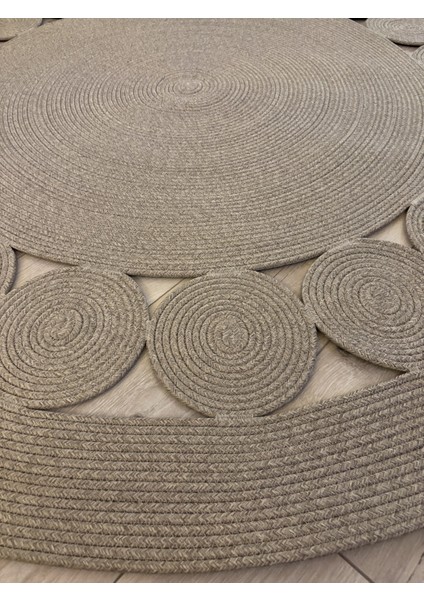 Cookie Yuvarlak Jüt Hasırlı El Örgüsü Kilim Halı modelleri
