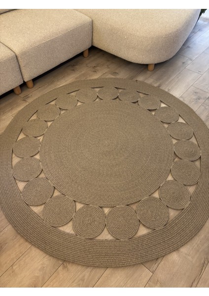 Cookie Yuvarlak Jüt Hasırlı El Örgüsü Kilim Halı