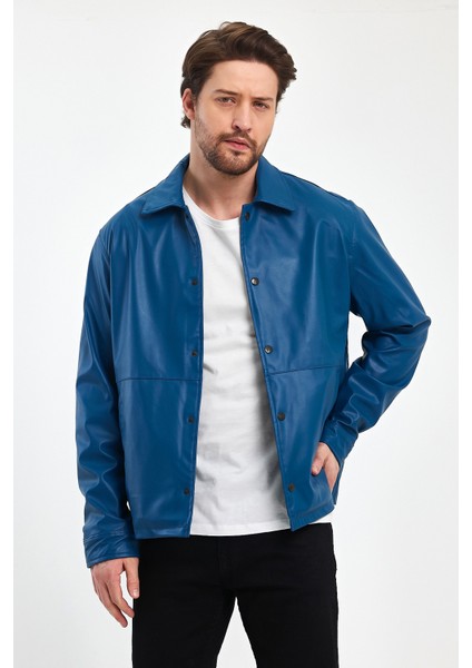 Erkek Deri Gömlek Çıt Çıt Kapamalı Su Geçirmez 2 Yan Cep Günlük Deri Gömlek Ceket fiyatları