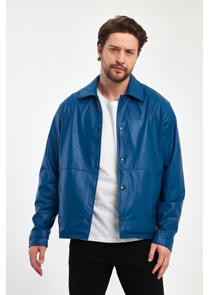 Erkek Deri Gömlek Çıt Çıt Kapamalı Su Geçirmez 2 Yan Cep Günlük Deri Gömlek Ceket modelleri