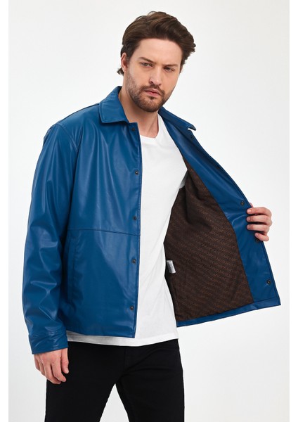 Erkek Deri Gömlek Çıt Çıt Kapamalı Su Geçirmez 2 Yan Cep Günlük Deri Gömlek Ceket fırsatları