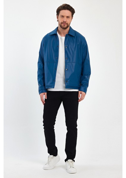 Erkek Deri Gömlek Çıt Çıt Kapamalı Su Geçirmez 2 Yan Cep Günlük Deri Gömlek Ceket indirimleri