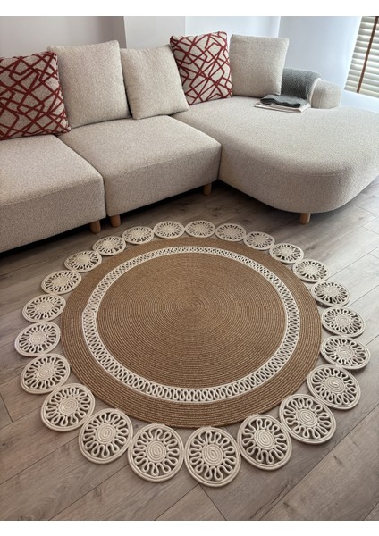 Buganvilla Hasır Jüt Çiçek Desenli El Dokuma Antre Salon Mutfak Yatak Odası Kilim Paspas