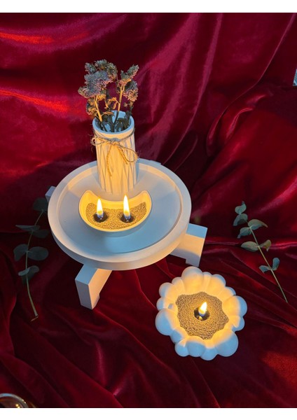 Modern Dekoratif Set - Vazo,2'li Mumluk ve Stand (Mum Dahil)