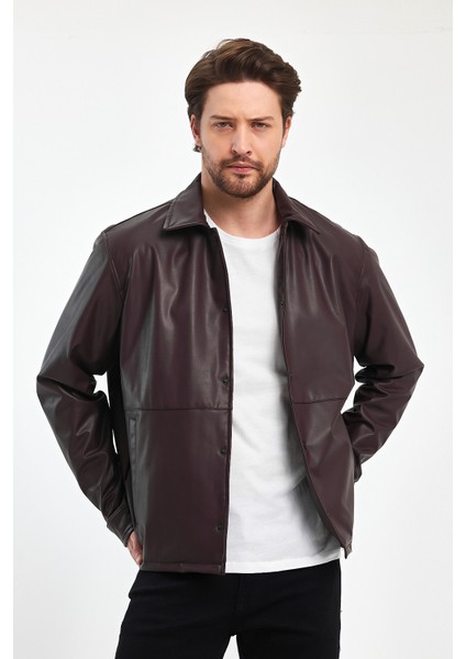 Erkek Deri Gömlek Çıt Çıt Kapamalı Su Geçirmez 2 Yan Cep Günlük Deri Gömlek Ceket modelleri