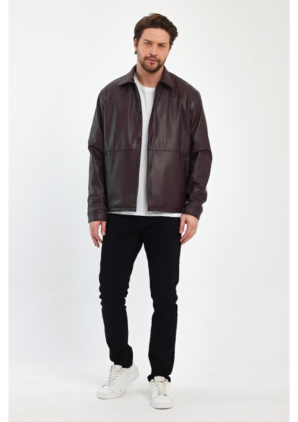 Erkek Deri Gömlek Çıt Çıt Kapamalı Su Geçirmez 2 Yan Cep Günlük Deri Gömlek Ceket indirimleri