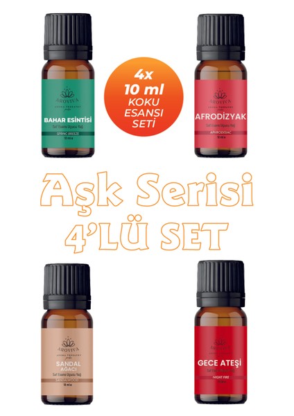 Aşk Serisi Oda Kokusu 4'lü Set- Doğal Esansiyel Uçucu Yağ, Difüzör Esansı, Buhurdanlık Yağı