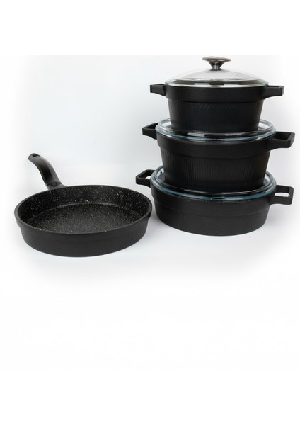 Masterchef Döküm 7 Parça Set Çizgili Tencere