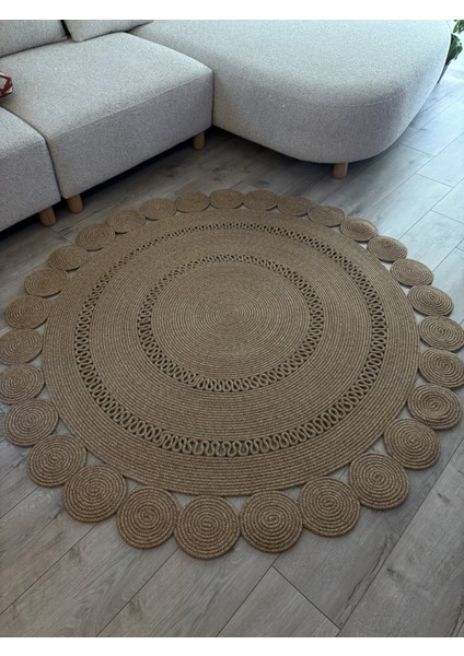 Girasole Jüt Halatlı Yuvarlak Hasır Kilim – Doğal El Dokuması Dekoratif Model fırsatları