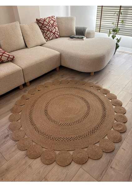 Girasole Jüt Halatlı Yuvarlak Hasır Kilim – Doğal El Dokuması Dekoratif Model