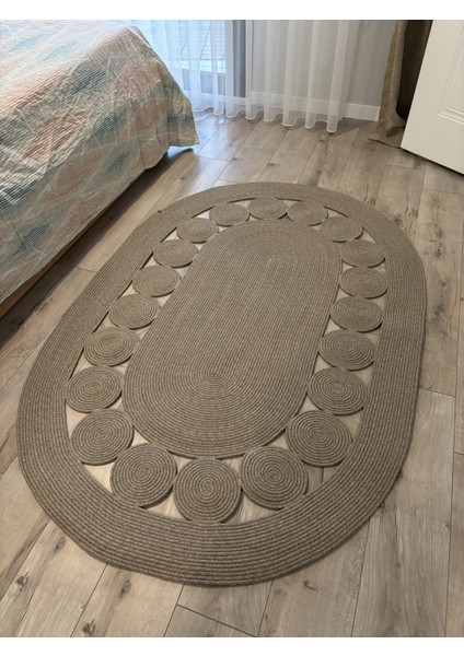 Cookie Taş Kırçıllı Jüt Kordon Hasır El Örgüsü Kilim Oturma Odası Antre Mutfak