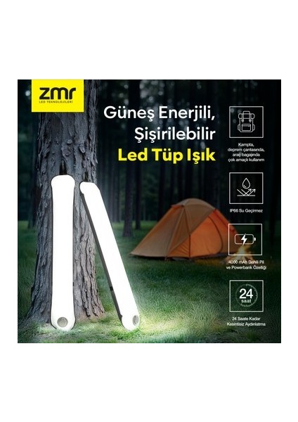 Light Tube LED Güneş Enerjili Şişirilebilir Tüp Işık 4000MAH Outdoor 24 Saat Kamp & Acil Durum Işığı
