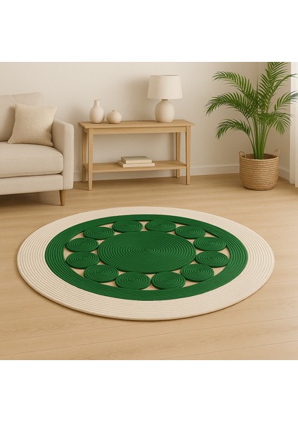 Jutella Jüt Bej-Siyah Ortası Kurabiyeli Yuvarlak Modern Salon Banyo Kilim Halı Paspas Yolluk fiyatları