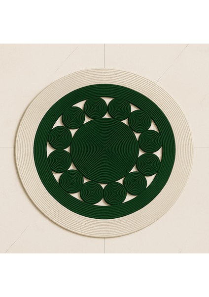 Jutella Jüt Bej-Siyah Ortası Kurabiyeli Yuvarlak Modern Salon Banyo Kilim Halı Paspas Yolluk modelleri