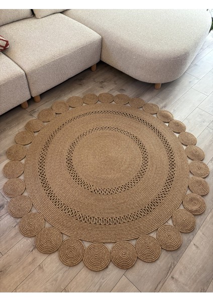 Girasole Jüt Halatlı Yuvarlak Hasır Kilim – Doğal El Dokuması Dekoratif Model