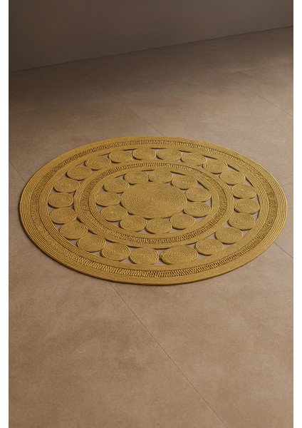 Double Dsy El Işçiliği Özel Tasarım Yuvarlak Hasır Kilim – Zamansız ve Prestijli Dekor Halı Kilim