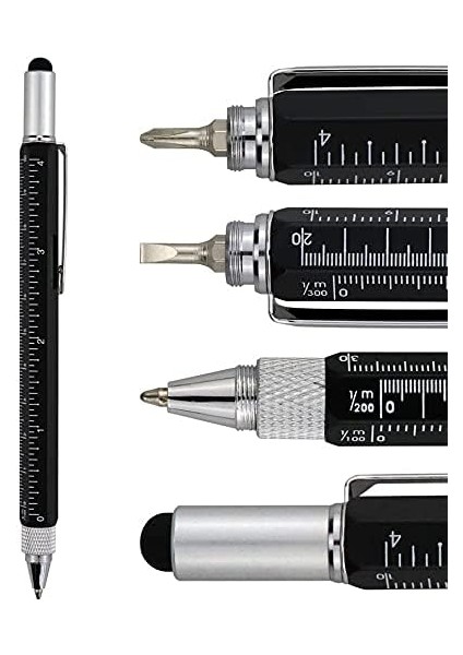 Çok Fonksiyonlu Kalem - 6'ları 1 Arada - Çok Fonksiyonlu ve Sağlam Alüminyum Kendın Yap Kalem Tornavida, Stylus, Seviye Kabarcığı, Cetvel ve Phillips Düz Başlı Uç, Erkekler ve Kadınlar Için Harika Hediye