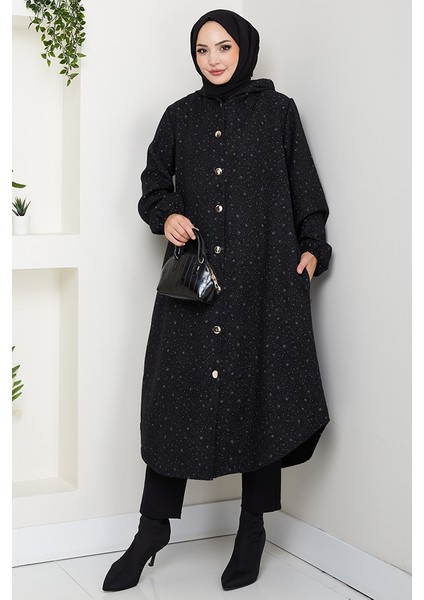 Algın Düğmeli Kaşe Kap 1631 - Siyah