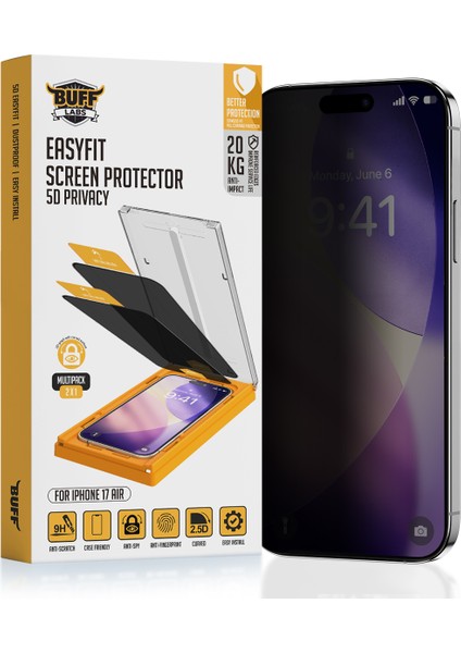 Buff iPhone Air Avantaj Paket - Magsafe Kılıf + Ekran Koruyucu + Lens Koruyucu Privacy modelleri