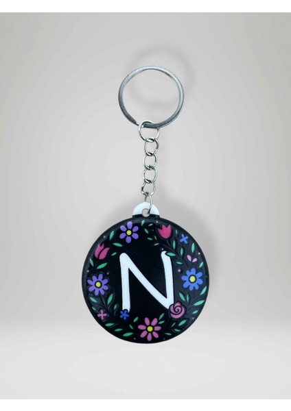 N Harf Kişiye Özel Harfli Çiçek Desenli Plastik Anahtarlık Şişe Açacağı Hem Şık Hem Kullanışlı Hediye Seçeneği