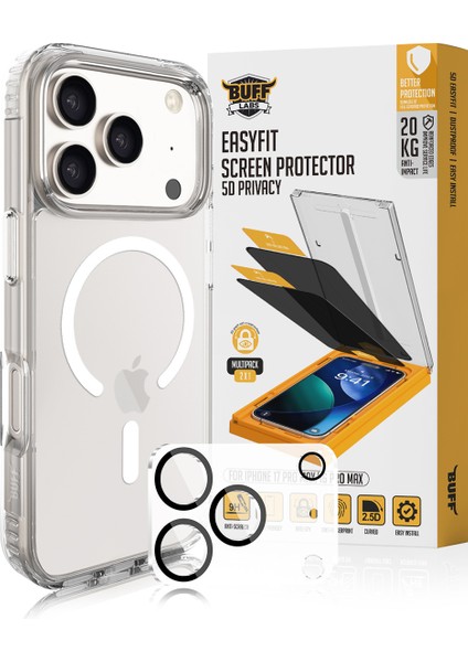 Buff iPhone 17 Pro Max Avantaj Paket - Magsafe Kılıf + Ekran Koruyucu + Lens Koruyucu Privacy