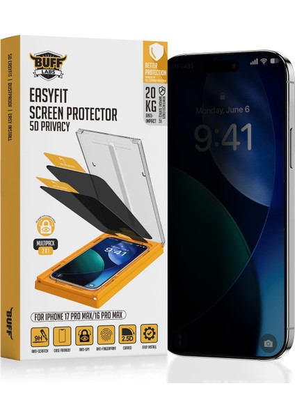 Buff iPhone 17 Pro Max Avantaj Paket - Magsafe Kılıf + Ekran Koruyucu + Lens Koruyucu Privacy modelleri