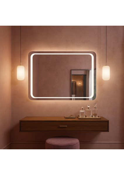 Aurora LED Ayna – Köşeleri Oval Dikdörtgen Duvar Aynası