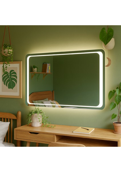 Aurora LED Ayna – Köşeleri Oval Dikdörtgen Duvar Aynası