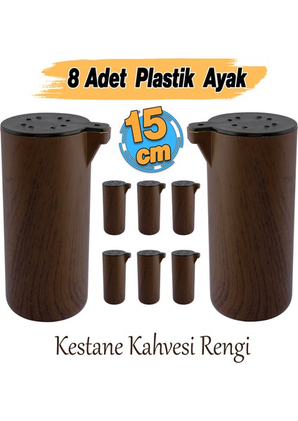 (8 Adet) Plastik Terra Kubik Kestane Kahvesi 15 cm Mobilya Kanepe Koltuk Baza Yükseltme Ayak Ayağı fiyatları