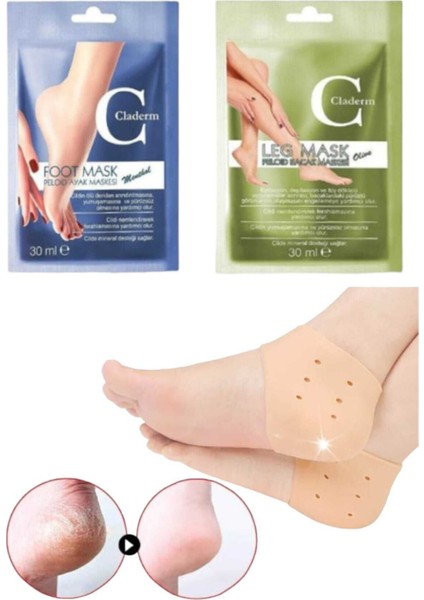 3'lü Ayak Bacak Kil Peeling Bakım Maske Silikon Topuk Çorabı Çatlak Topuk Dikeni Önleyici Gömlek