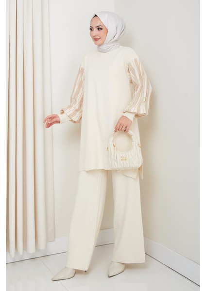 Balon Kollu Simli Triko Tunik Pantolon Takım fiyatları