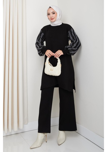 Balon Kollu Simli Triko Tunik Pantolon Takım fiyatları