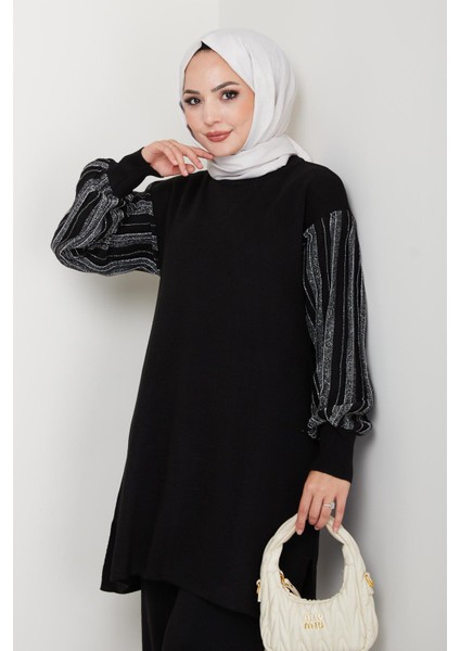 Balon Kollu Simli Triko Tunik Pantolon Takım fırsatları