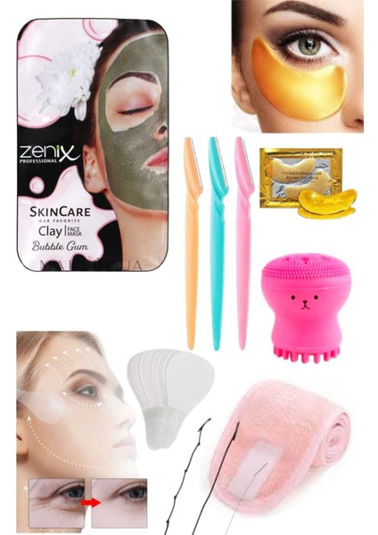 6'lı Set Kaş Yüz Göz Gerdirme Yoğa Lastiği Silikon Sevimli Karakter Mini Yüz Temizleme Fırçası