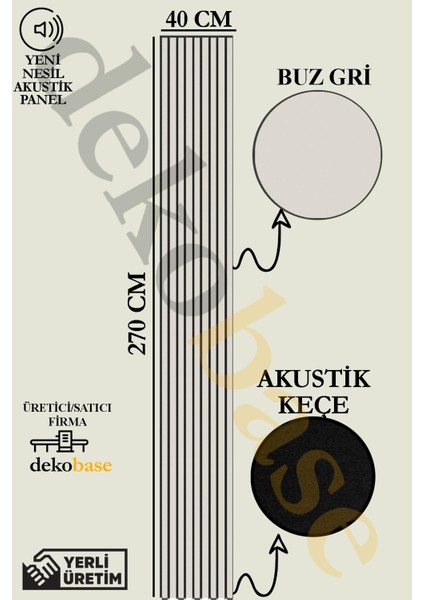 40 x 270 cm Açık Gri Renk Akustik Ahşap Duvar Paneli