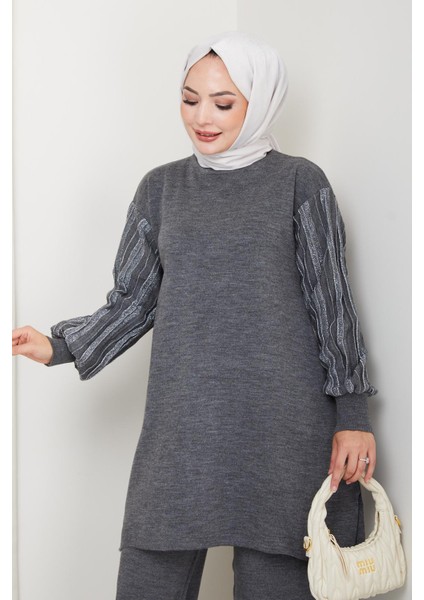 Balon Kollu Simli Triko Tunik Pantolon Takım fiyatları