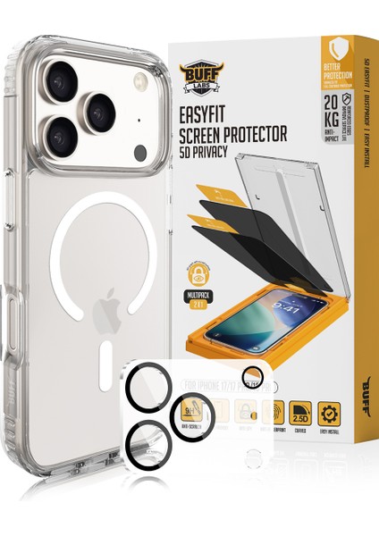 Buff iPhone 17 Pro Avantaj Paket - Magsafe Kılıf + Ekran Koruyucu + Lens Koruyucu Privacy