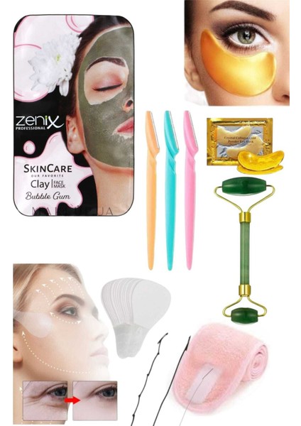 6'lı Set Kaş Yüz Göz Gerdirme Yoğa Lastiği Çift Taraflı Yeşim Taşı Yüz Masaj Aleti